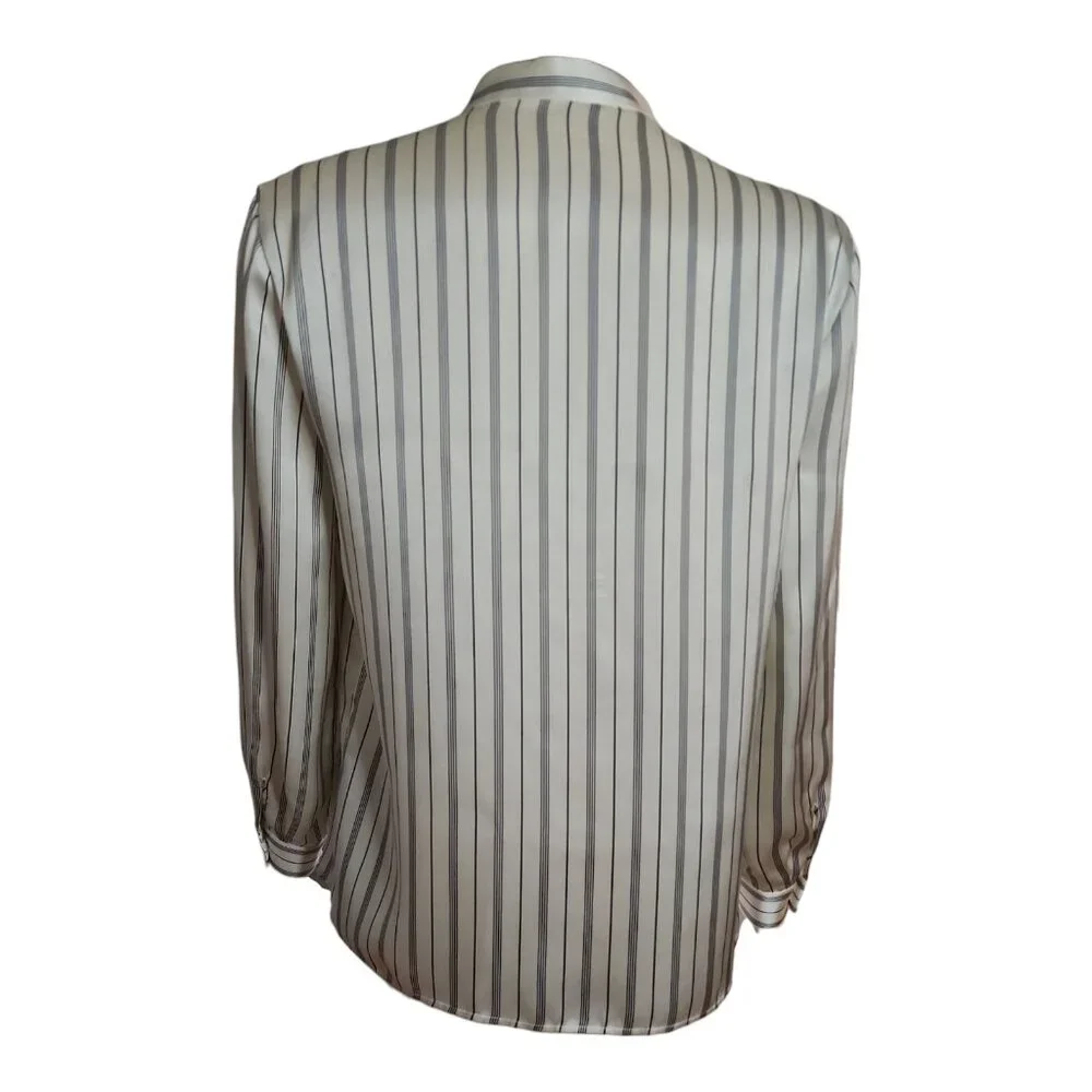 Georgio Armani Shirt Womens Size 40 Striped Italian Silk Button Down NWOT - Picture 3 of 9